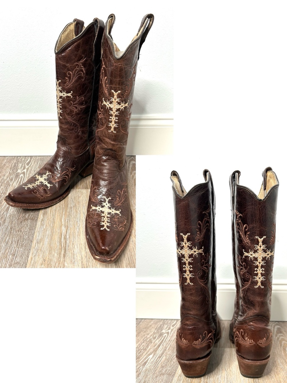 Circle G Western Embroidered Crosses Brown leather Corral Boots Womens Size 11